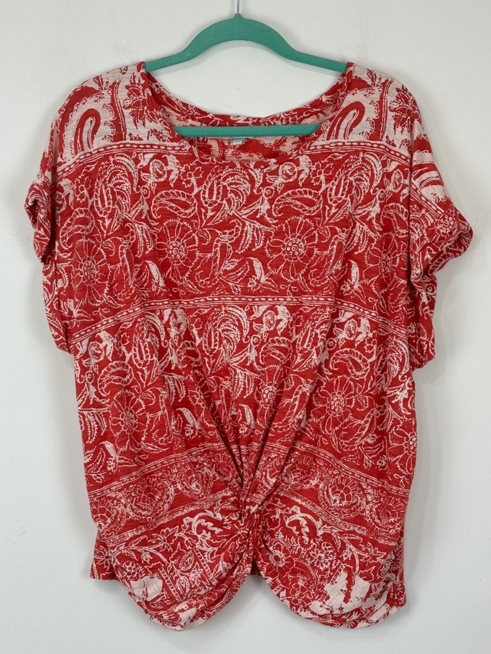 Lucky Brand Women's Paisley Print Twist Front Top XL Boho Beach Cotton